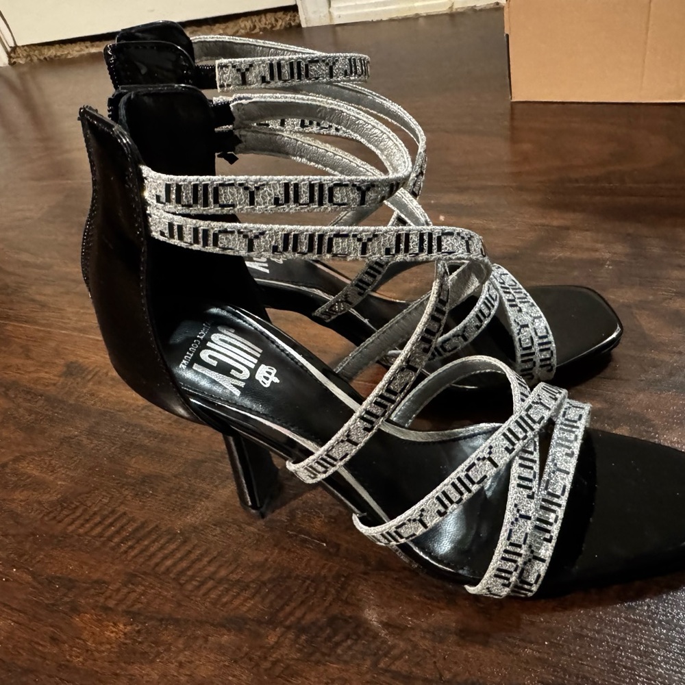 Juicy Couture Black and Silver Strappy Heels